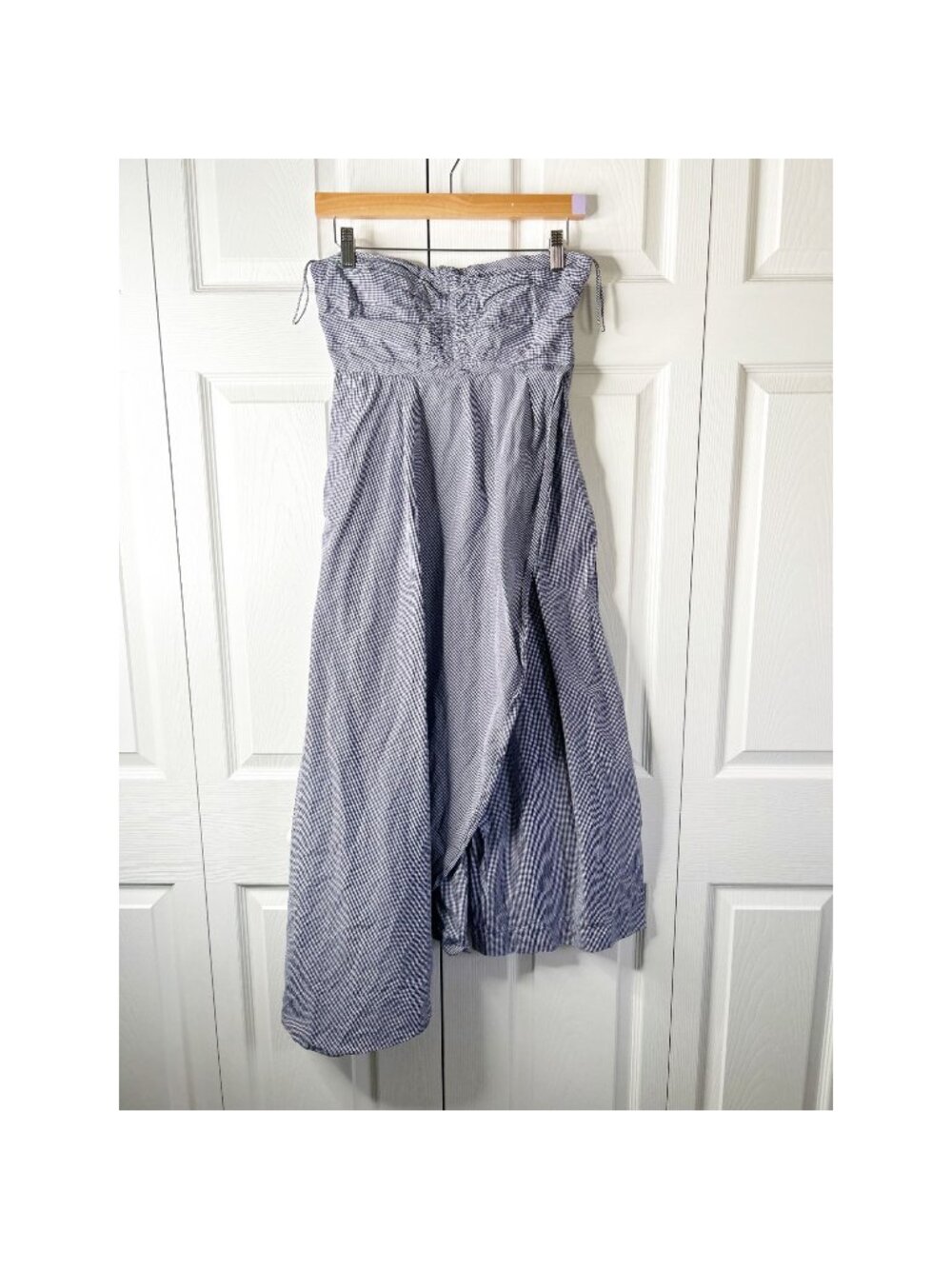 TEIJA Blue White Strapless Wrap Overlay Ruched Bodice Jumpsuit Women's Size 8